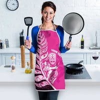New Zealand Silver Fern Rugby Custom Apron All Black Maori Pattern Pink - Polynesian Pride