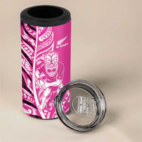 New Zealand Silver Fern Rugby Custom 4 in 1 Can Cooler Tumbler All Black Maori Pattern Pink - Polynesian Pride