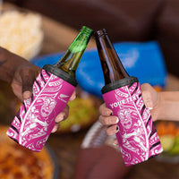 New Zealand Silver Fern Rugby Custom 4 in 1 Can Cooler Tumbler All Black Maori Pattern Pink - Polynesian Pride