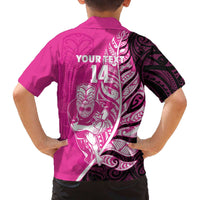New Zealand Silver Fern Rugby Custom Family Matching Off The Shoulder Long Sleeve Dress and Hawaiian Shirt All Black Maori Pattern Pink - Polynesian Pride