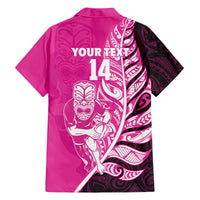New Zealand Silver Fern Rugby Custom Family Matching Off The Shoulder Long Sleeve Dress and Hawaiian Shirt All Black Maori Pattern Pink - Polynesian Pride