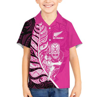 New Zealand Silver Fern Rugby Custom Family Matching Off Shoulder Short Dress and Hawaiian Shirt All Black Maori Pattern Pink - Polynesian Pride