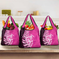 New Zealand Silver Fern Rugby Custom Grocery Bag All Black Maori Pattern Pink - Polynesian Pride