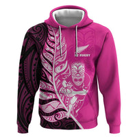 New Zealand Silver Fern Rugby Custom Hoodie All Black Maori Pattern Pink - Polynesian Pride