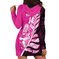 New Zealand Silver Fern Rugby Custom Hoodie Dress All Black Maori Pattern Pink - Polynesian Pride