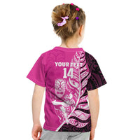 New Zealand Silver Fern Rugby Custom Kid T Shirt All Black Maori Pattern Pink - Polynesian Pride