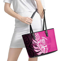 New Zealand Silver Fern Rugby Custom Leather Tote Bag All Black Maori Pattern Pink - Polynesian Pride