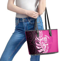 New Zealand Silver Fern Rugby Custom Leather Tote Bag All Black Maori Pattern Pink - Polynesian Pride