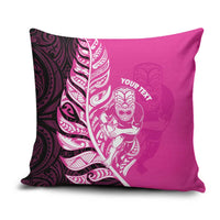 New Zealand Silver Fern Rugby Custom Pillow Cover All Black Maori Pattern Pink - Polynesian Pride