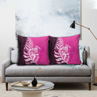 New Zealand Silver Fern Rugby Custom Pillow Cover All Black Maori Pattern Pink - Polynesian Pride