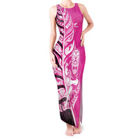New Zealand Silver Fern Rugby Custom Tank Maxi Dress All Black Maori Pattern Pink - Polynesian Pride