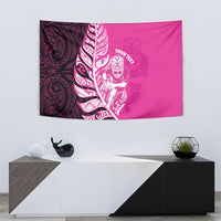 New Zealand Silver Fern Rugby Custom Tapestry All Black Maori Pattern Pink - Polynesian Pride
