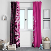 New Zealand Silver Fern Rugby Custom Window Curtain All Black Maori Pattern Pink - Polynesian Pride