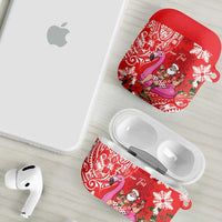 Personalized Hawaii Christmas AirPods Case Mele Kalikimaka Chilling Shaka Santa Flamingo - Polynesian Pride
