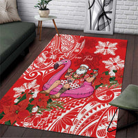 Personalized Hawaii Christmas Area Rug Mele Kalikimaka Chilling Shaka Santa Flamingo - Polynesian Pride