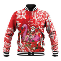 Personalized Hawaii Christmas Baseball Jacket Mele Kalikimaka Chilling Shaka Santa Flamingo - Polynesian Pride