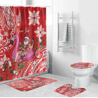 Personalized Hawaii Christmas Bathroom Set Mele Kalikimaka Chilling Shaka Santa Flamingo - Polynesian Pride