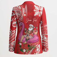 Personalized Hawaii Christmas Blazer Mele Kalikimaka Chilling Shaka Santa Flamingo - Polynesian Pride