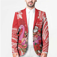 Personalized Hawaii Christmas Blazer Mele Kalikimaka Chilling Shaka Santa Flamingo - Polynesian Pride
