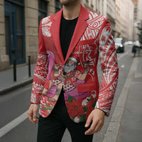 Personalized Hawaii Christmas Blazer Mele Kalikimaka Chilling Shaka Santa Flamingo - Polynesian Pride