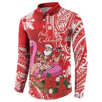 Personalized Hawaii Christmas Button Sweatshirt Mele Kalikimaka Chilling Shaka Santa Flamingo - Polynesian Pride