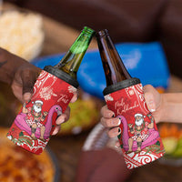 Personalized Hawaii Christmas 4 in 1 Can Cooler Tumbler Mele Kalikimaka Chilling Shaka Santa Flamingo - Polynesian Pride