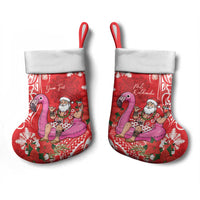 Personalized Hawaii Christmas Stocking Mele Kalikimaka Chilling Shaka Santa Flamingo - Polynesian Pride