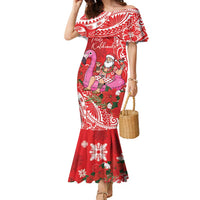 Personalized Hawaii Christmas Family Matching Mermaid Dress and Hawaiian Shirt Mele Kalikimaka Chilling Shaka Santa Flamingo - Polynesian Pride