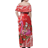 Personalized Hawaii Christmas Family Matching Off Shoulder Maxi Dress and Hawaiian Shirt Mele Kalikimaka Chilling Shaka Santa Flamingo - Polynesian Pride