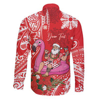 Personalized Hawaii Christmas Family Matching Short Sleeve Bodycon Dress and Hawaiian Shirt Mele Kalikimaka Chilling Shaka Santa Flamingo - Polynesian Pride