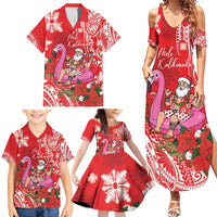 Personalized Hawaii Christmas Family Matching Summer Maxi Dress and Hawaiian Shirt Mele Kalikimaka Chilling Shaka Santa Flamingo - Polynesian Pride