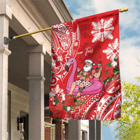 Personalized Hawaii Christmas Garden Flag Mele Kalikimaka Chilling Shaka Santa Flamingo - Polynesian Pride