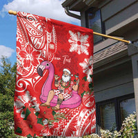 Personalized Hawaii Christmas Garden Flag Mele Kalikimaka Chilling Shaka Santa Flamingo - Polynesian Pride