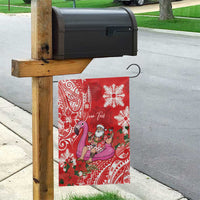 Personalized Hawaii Christmas Garden Flag Mele Kalikimaka Chilling Shaka Santa Flamingo - Polynesian Pride