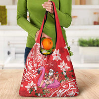 Personalized Hawaii Christmas Grocery Bag Mele Kalikimaka Chilling Shaka Santa Flamingo - Polynesian Pride