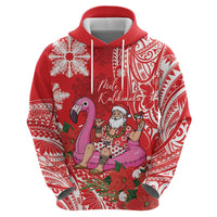 Personalized Hawaii Christmas Hoodie Mele Kalikimaka Chilling Shaka Santa Flamingo - Polynesian Pride