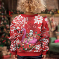 Personalized Hawaii Christmas Kid Ugly Christmas Sweater Mele Kalikimaka Chilling Shaka Santa Flamingo - Polynesian Pride