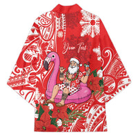 Personalized Hawaii Christmas Kimono Mele Kalikimaka Chilling Shaka Santa Flamingo - Polynesian Pride