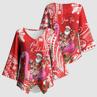 Personalized Hawaii Christmas Kimono Sleeve Blouse Mele Kalikimaka Chilling Shaka Santa Flamingo - Polynesian Pride