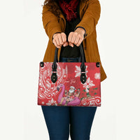 Personalized Hawaii Christmas Leather Bag Mele Kalikimaka Chilling Shaka Santa Flamingo - Polynesian Pride