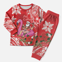 Personalized Hawaii Christmas Pajama Set Mele Kalikimaka Chilling Shaka Santa Flamingo - Polynesian Pride