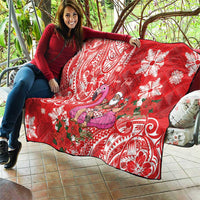 Personalized Hawaii Christmas Quilt Mele Kalikimaka Chilling Shaka Santa Flamingo - Polynesian Pride