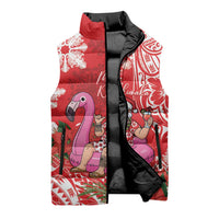 Personalized Hawaii Christmas Sleeveless Puffer Jacket Mele Kalikimaka Chilling Shaka Santa Flamingo - Polynesian Pride