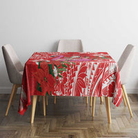 Personalized Hawaii Christmas Tablecloth Mele Kalikimaka Chilling Shaka Santa Flamingo - Polynesian Pride