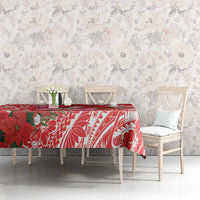 Personalized Hawaii Christmas Tablecloth Mele Kalikimaka Chilling Shaka Santa Flamingo - Polynesian Pride