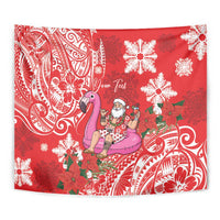 Personalized Hawaii Christmas Tapestry Mele Kalikimaka Chilling Shaka Santa Flamingo - Polynesian Pride