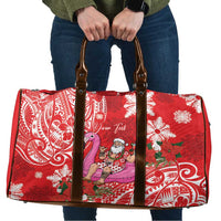 Personalized Hawaii Christmas Travel Bag Mele Kalikimaka Chilling Shaka Santa Flamingo - Polynesian Pride