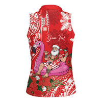 Personalized Hawaii Christmas Women Sleeveless Polo Shirt Mele Kalikimaka Chilling Shaka Santa Flamingo - Polynesian Pride
