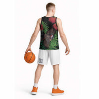 Meri Kirihimete New Zealand Basketball Jersey Piwakawaka Koru Fern Mix Pohutukawa - Polynesian Pride