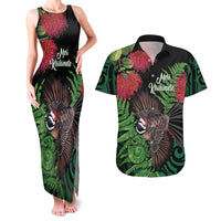 Meri Kirihimete New Zealand Couples Matching Tank Maxi Dress and Hawaiian Shirt Piwakawaka Koru Fern Mix Pohutukawa - Polynesian Pride